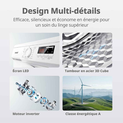 ' Lave-Linge 9KG Classe a Moteur BLDC 1400RPM Blanc CFE12EW90/W-FR | 15 Programmes, Prélavage, Lavage À La Lapeur, Lavage Rapide, Design Slim 50 Cm, Frontal Machine À Laver