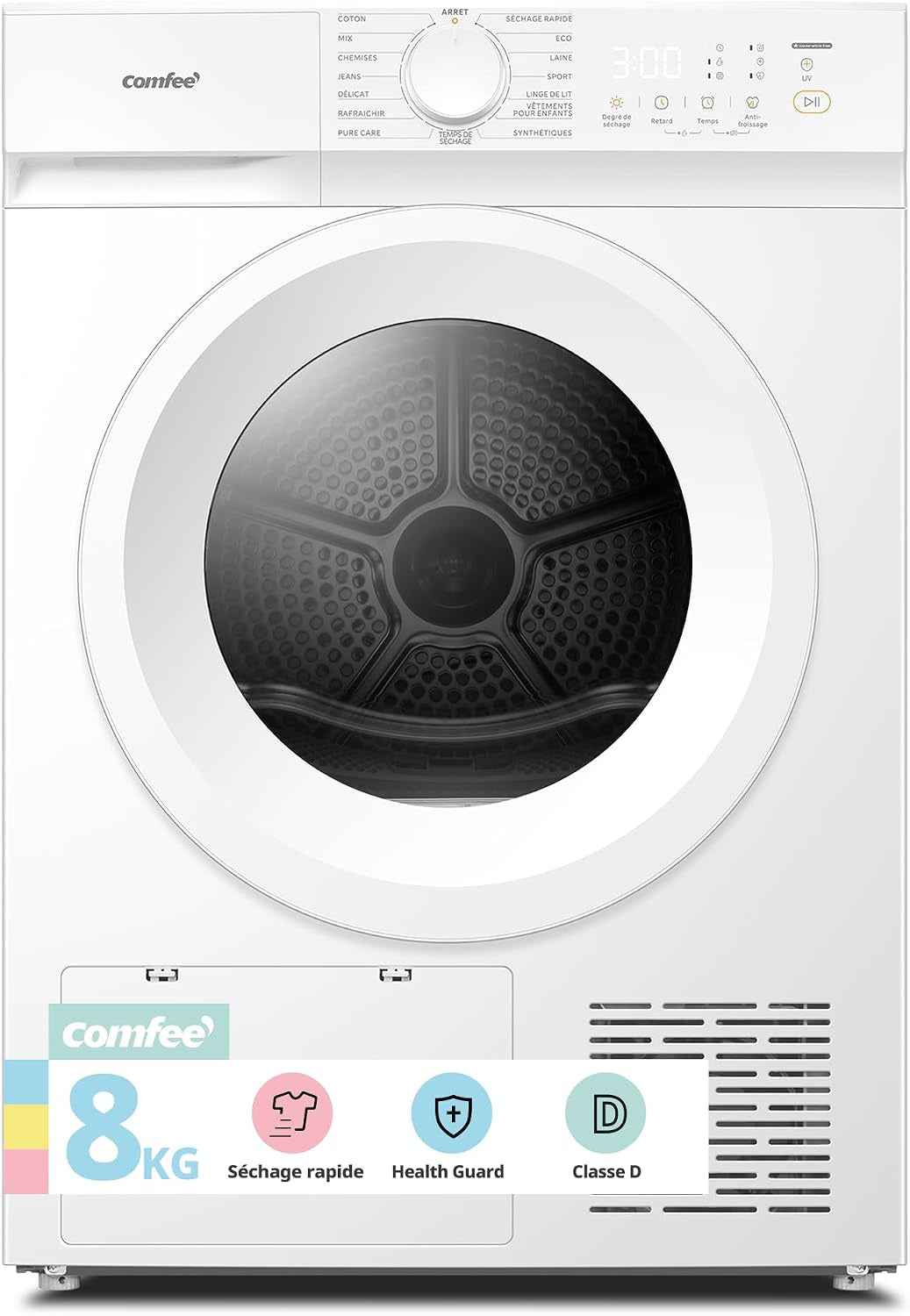 ' Sèche Linge Pompe À Chaleur 8KG Classe D Smart Dry CD08EHP05W | Séchage Rapide, Élimination Des Poils D'Animaux, 15 Programmes, Fonction Anti-Rides, Fonction Rafraîchissante, Blanc