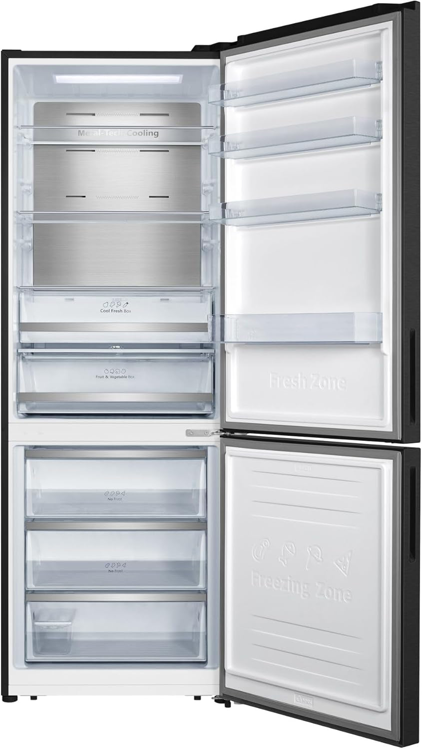 Hisense RB645N4BFE, Réfrigérateur Combiné, 489L, Classe E, Black Inox, Affichage