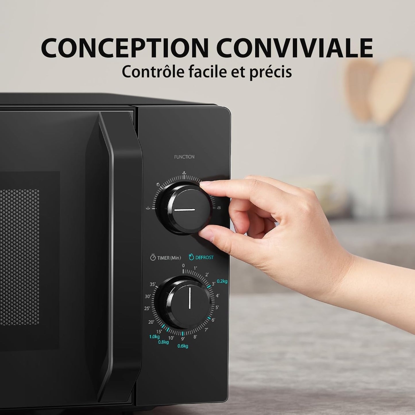 Micro-Ondes 20L MW2-MM20P(BK), Micro-Ondes Sur Pied, 800W, 5 Niveaux De Puissance, Avec Décongélation Facile, Éclairage LED À L'Intérieur, Noir