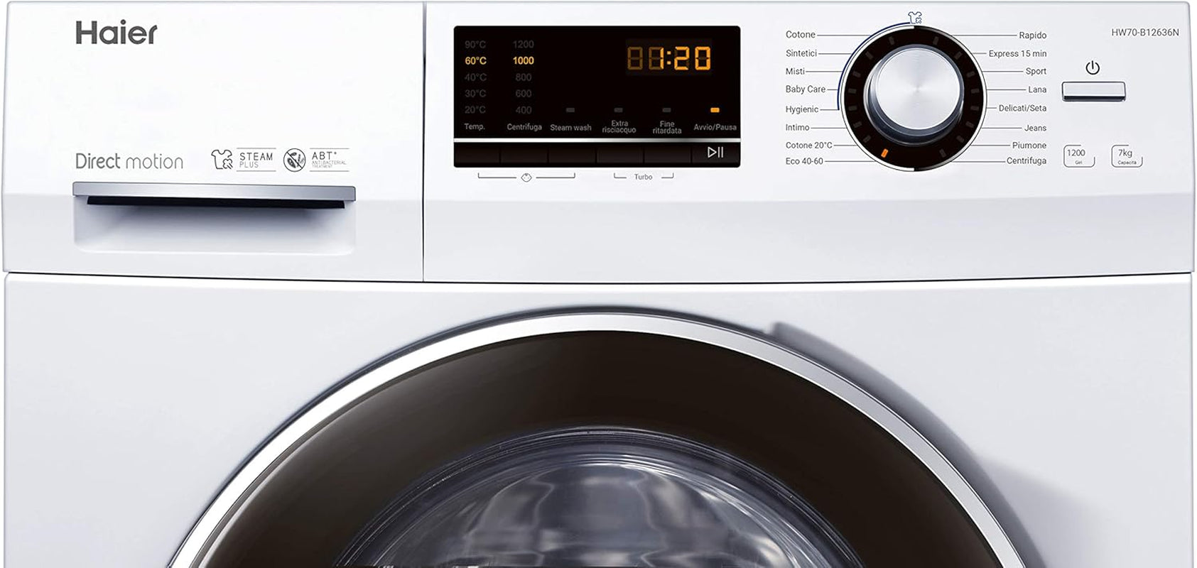 HW70-B12636N Série 636 Machine À Laver Slim 7 Kg, Charge Avant, 1200 Tours, Option Vapeur, 59 X 46 X 85 Cm, Blanc, Classe A