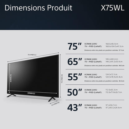 Sony TV Bravia KD-75X75WL : 4K Ultra HD LED | HDR | Google | Pack ECO | BRAVIA Core -Design Signature Sony [Classe Énergétique F]