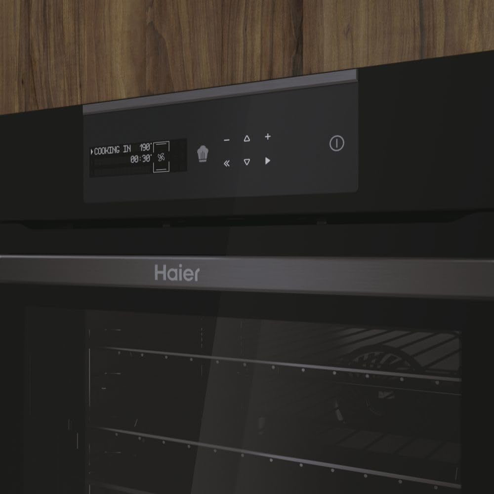 I-Message Serie 4 HWO60SM5B9BH Four Pyrolyse - Multi-Niveaux, 70L, 9 Fonctions, Wi-Fi + BLE, Sonde Thermique, Climatech, Double Éclairage Latéral, Noir, Classe A+