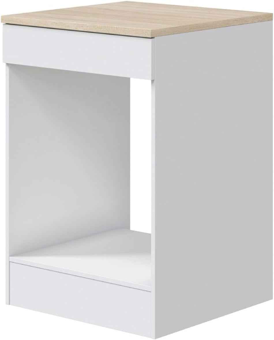 - Meuble Bas De Cuisine Avec Plan De Travail Pour Four Coloris Blanc Brillant/Chêne Canadien - Hauteur 90 X Longueur 60 X Profondeur 60 Cm