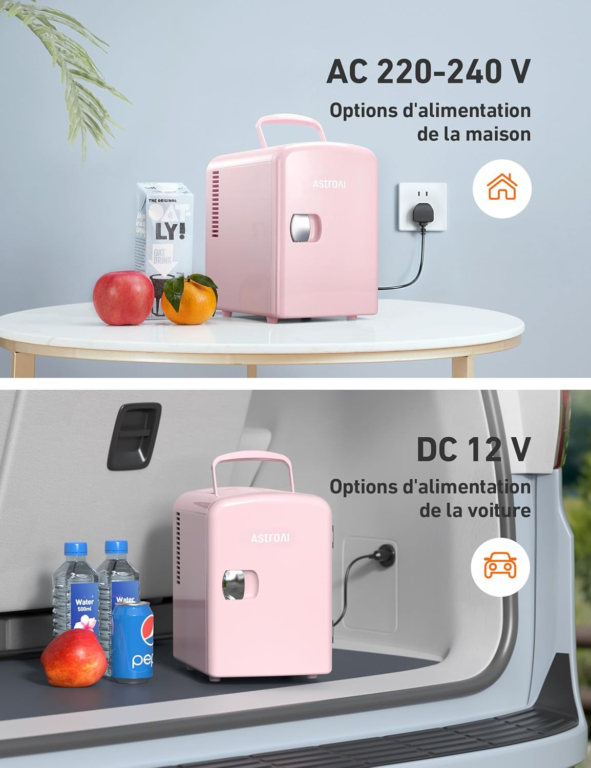Mini Frigo De Chambre, 4 Litres / 6 Canettes 330Ml, 12V/220V, Petit Frigo Cosmetique, Mini Réfrigérateur Voiture Portable, Glacière Électrique, Fonction Chaud/Froid (Rose)