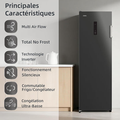 Congélateur Armoire 206L No Frost Inverter Noir (CSD206NEID) | Multi Air Flow, Ultra-Bas -32°C, Silencieux 39Db, Réfrigérateur Congélateur Commutable, Hauteur 1705Mm