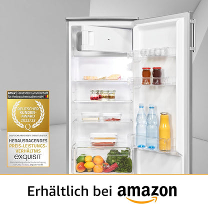 Exquisit KS185-4-HE-040E Standkühlschrank, 55 Cm Breit, 190L, Temperatureinstellung, Flaschenregal, Eierablage, Gemüseschublade, Inoxfarben
