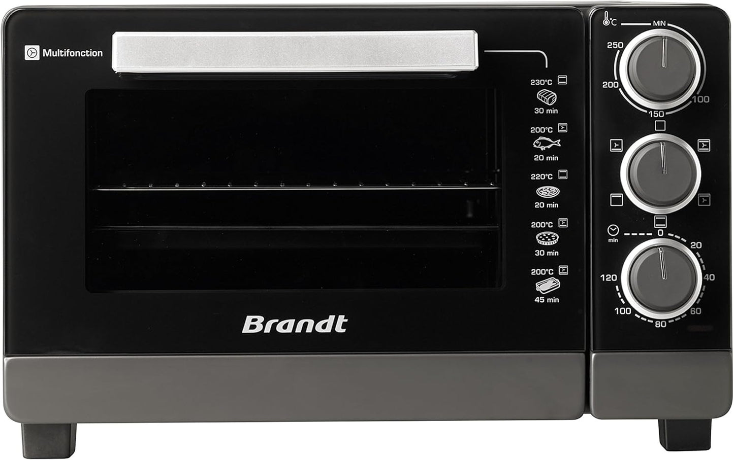 FC215MB - Mini Four - 21L - Multifonction - 5 Positions De Cuisson - Porte Double Vitre - Cavité Anti-Adhésive - Accessoires : Lèchefrites, Grille, Pince Pour Récupérer Les Plats - 1380W - Noir