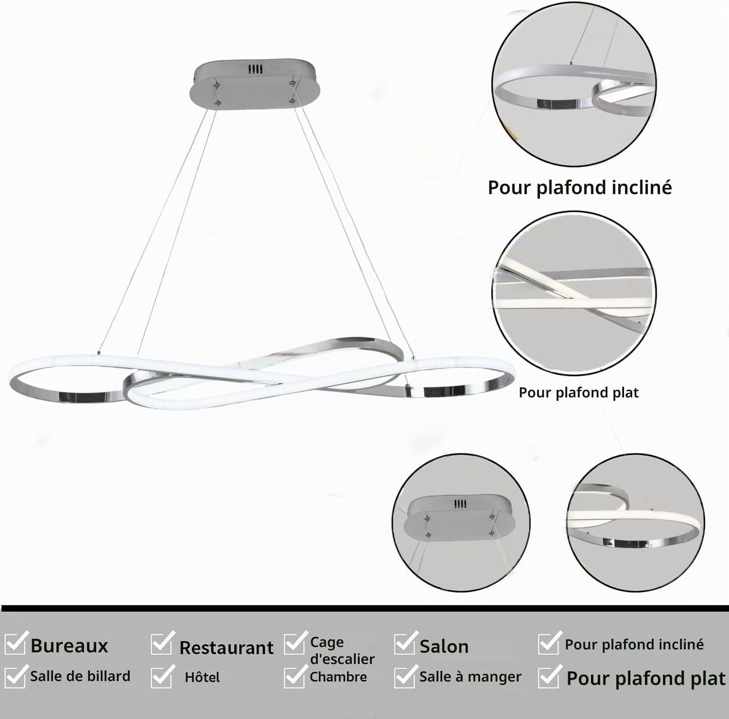 Suspension LED Table À Manger Lampe Suspendue À Intensité Variable Avec Télécommande À Suspension Design Linéaire Lampe Lustre Réglable En Hauteur Lampe De Cuisine (L100Cm/57W) Chrome
