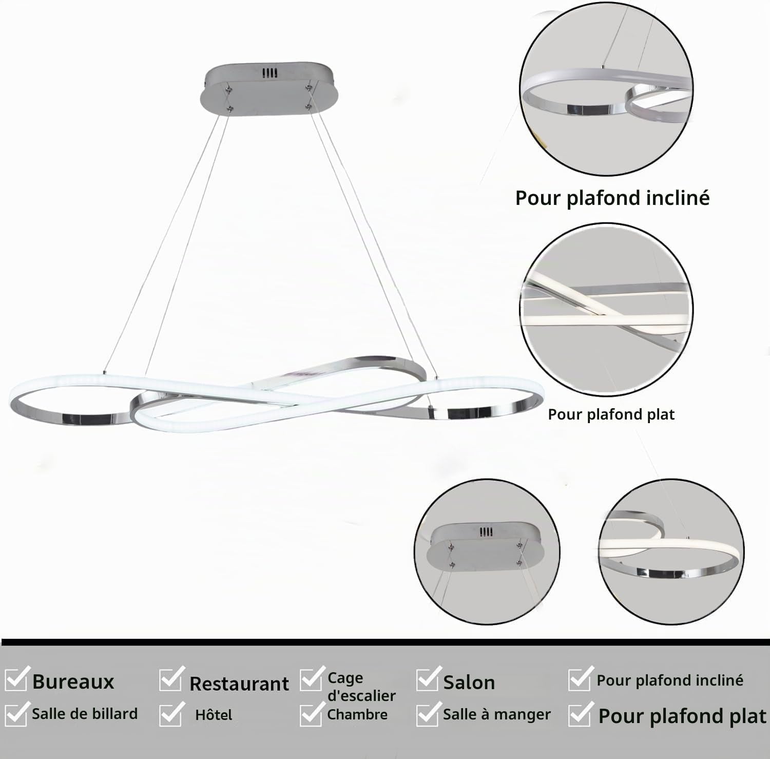 Suspension LED Table À Manger Lampe Suspendue À Intensité Variable Avec Télécommande À Suspension Design Linéaire Lampe Lustre Réglable En Hauteur Lampe De Cuisine (L100Cm/57W) Chrome