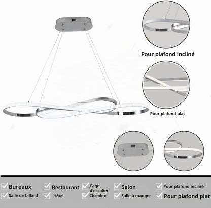 Suspension LED Table À Manger Lampe Suspendue À Intensité Variable Avec Télécommande À Suspension Design Linéaire Lampe Lustre Réglable En Hauteur Lampe De Cuisine (L100Cm/57W) Chrome