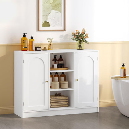 Meuble Salle De Bain, Meuble De Rangement Avec Étagère Réglable | Armoire Sur Pied Avec Arquées Et 3 Étagères Ouvertes, Pour Salle De Bain, Salon, 30 X 100 X 81,5 Cm, Blanc SC21203X