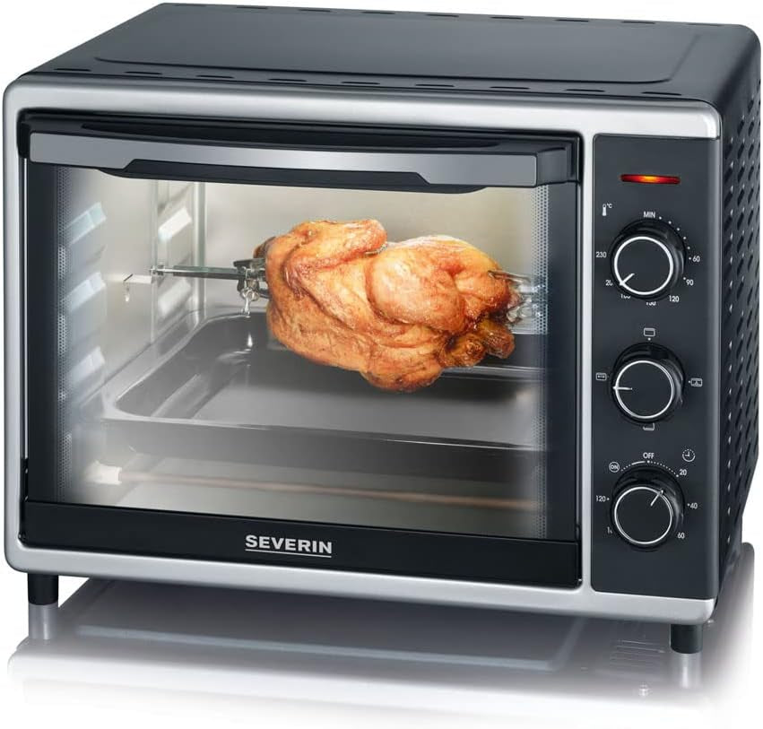Mini-Four À Chaleur Tournante 30 L Avec Tournebroche, Four Posable 1 600 W Design Simple Et Élégant Électrique Avec Minuteur 120 Min, Noir/Inox, to 2056