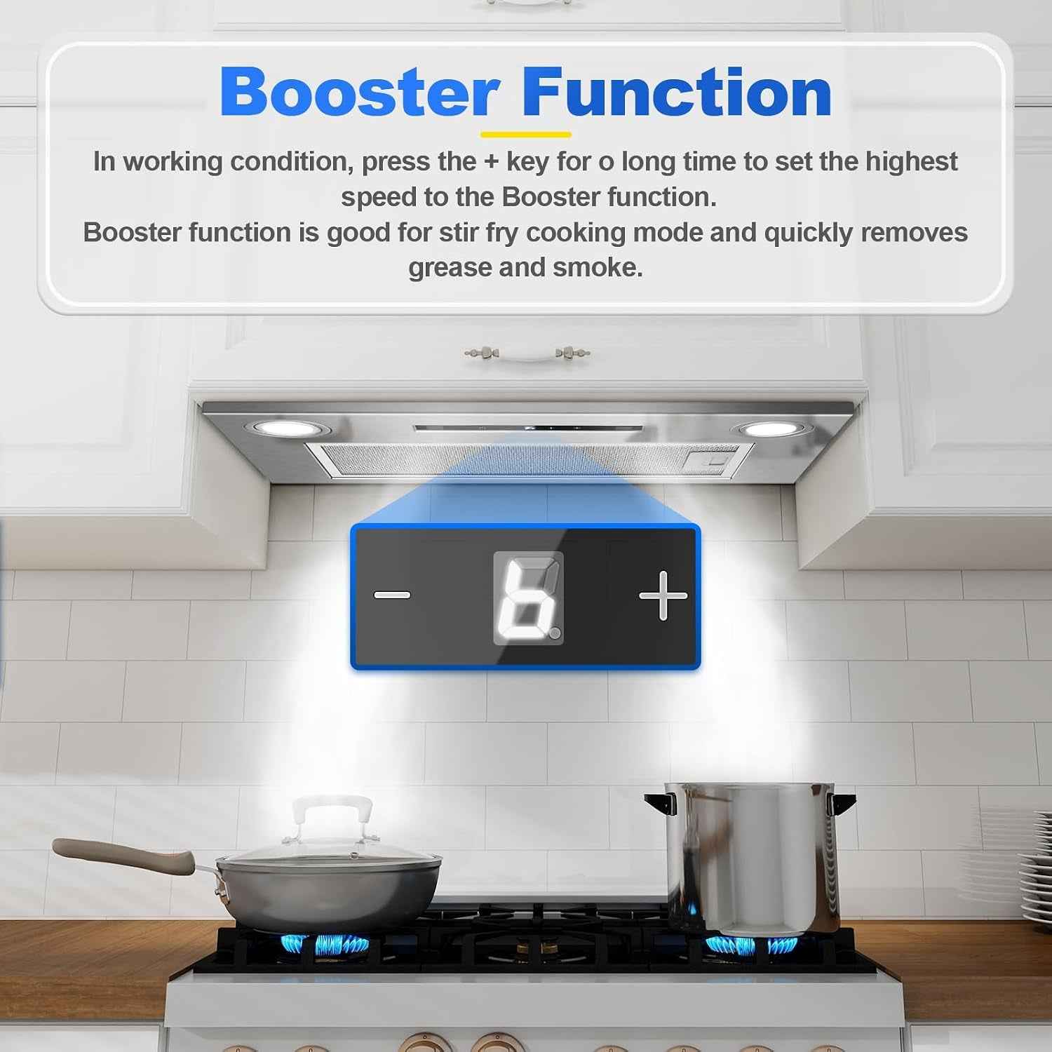 Hotte Aspirante 52Cm Encastrable, 400M³/H Hotte Cuisine, 3 Vitesses & Fonction Booster, Gestuelle, Tactile, Éclairage LED, Évacuation & Recyclage D'Air Avec Filtre À Charbon Et Conduit