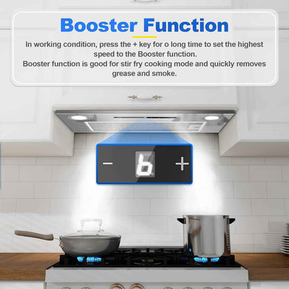 Hotte Aspirante 52Cm Encastrable, 400M³/H Hotte Cuisine, 3 Vitesses & Fonction Booster, Gestuelle, Tactile, Éclairage LED, Évacuation & Recyclage D'Air Avec Filtre À Charbon Et Conduit