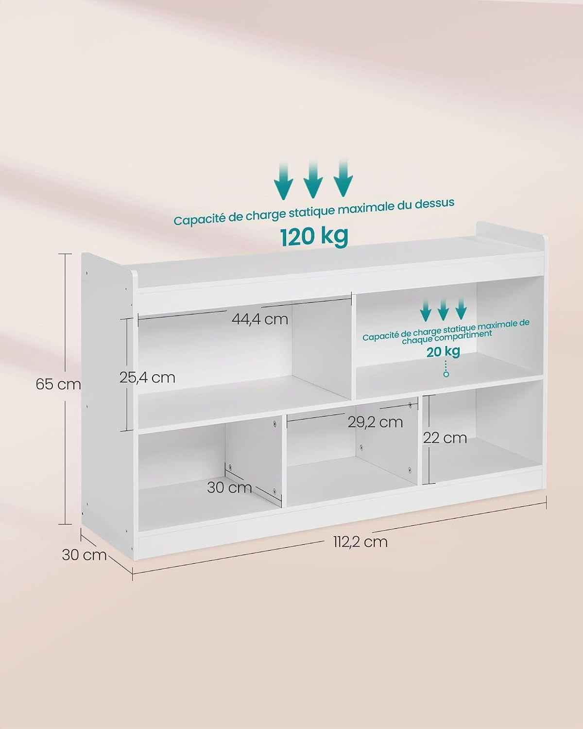 Étagère À Jouets Pour Enfants, Meuble De Rangement Esprit Montessori, 5 Compartiments Ouverts, Pour Chambre D’Enfant, Salle De Jeux, Salon, 30 X 112,2 X 65 Cm, Blanc Nuage GKR052WZ01