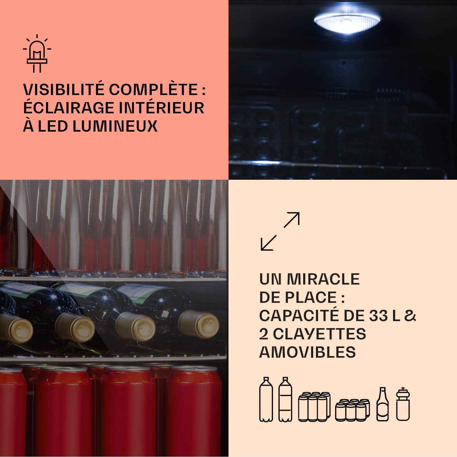 Mini Frigo De Chambre Et Bureau Pour Boisson, Petit Frigo Silencieux, Refrigerateur Mini Bar 33L, Petit Réfrigérateur Camping, Étagères Réglables Pour Le Vin, Cannette, Beer Fridge