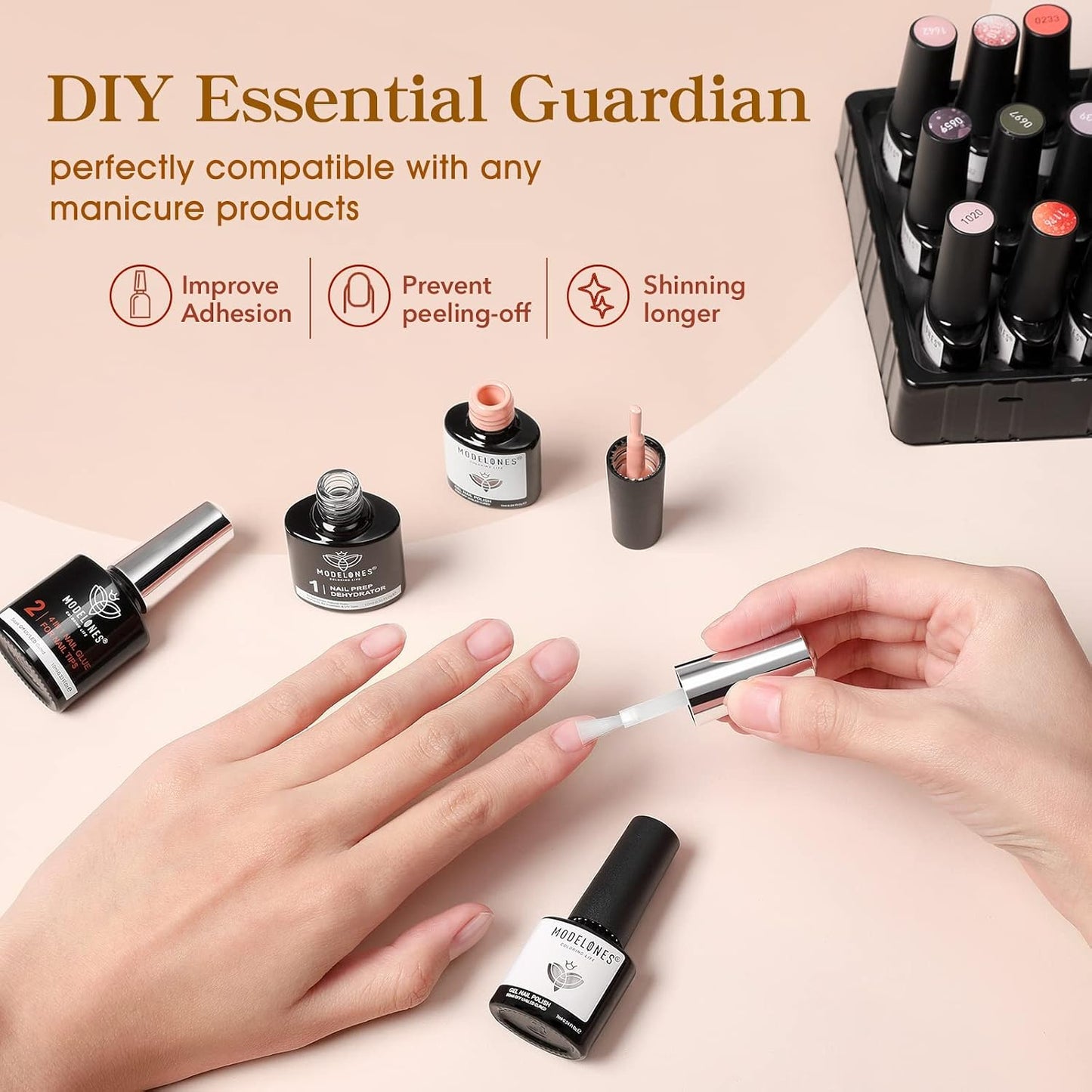 Colle Faux Ongles 6 in 1 Und Primer Gel, 2 X 10 ML Gummy Base Pose Americaine, Colle Capsule Americaine Ongle, Longue Duré Extend UV/LED Nail Glue DIY Nail Art