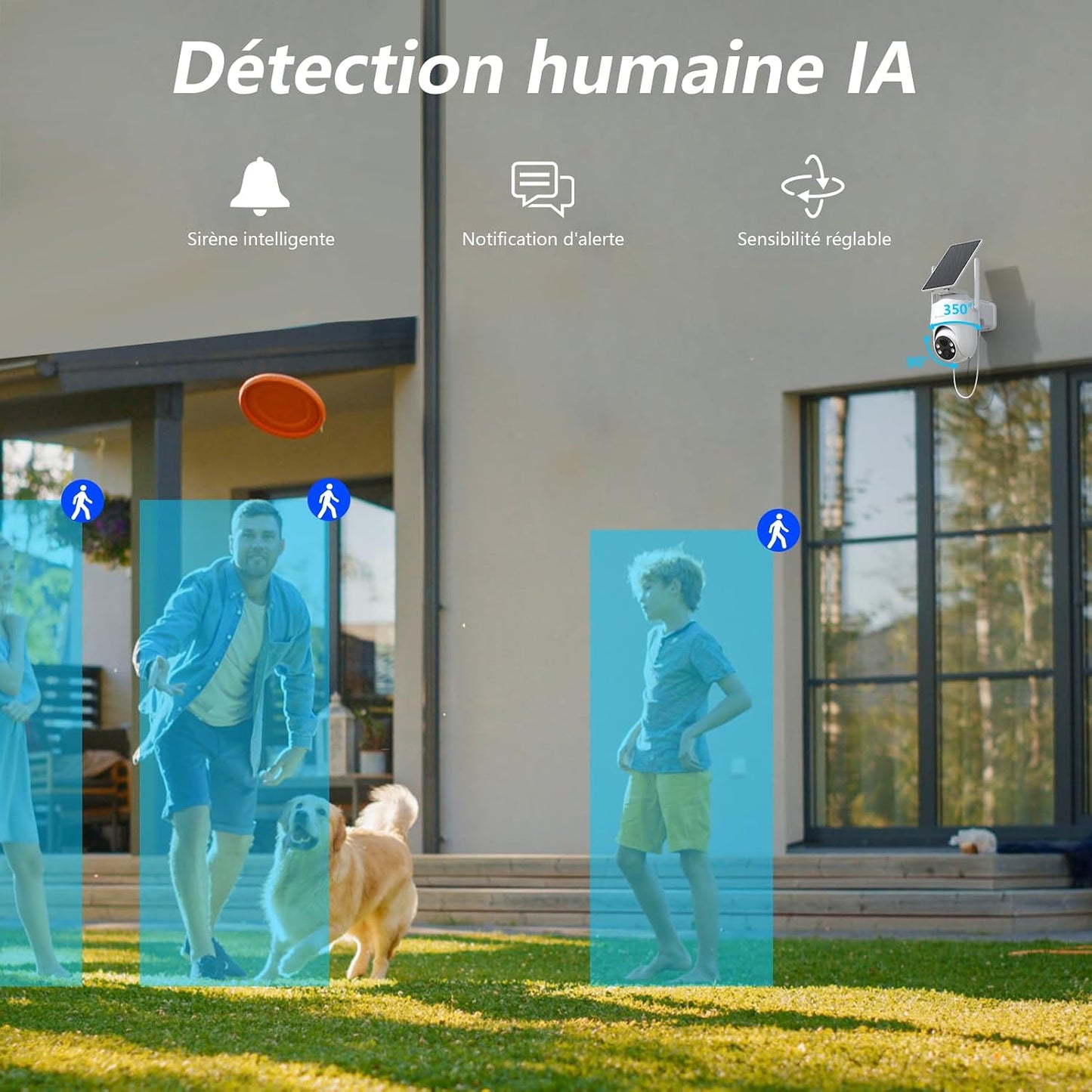 2K 3MP Camera Surveillance Wifi Exterieure Sans Fil 2,4 Ghz, R1-2P | Camera Exterieur Sans Fil Solaire, Alerte Instantanée PIR, Suivi Intelligent, Vision Nocturne, Audio Bidirectionnel, Alexa