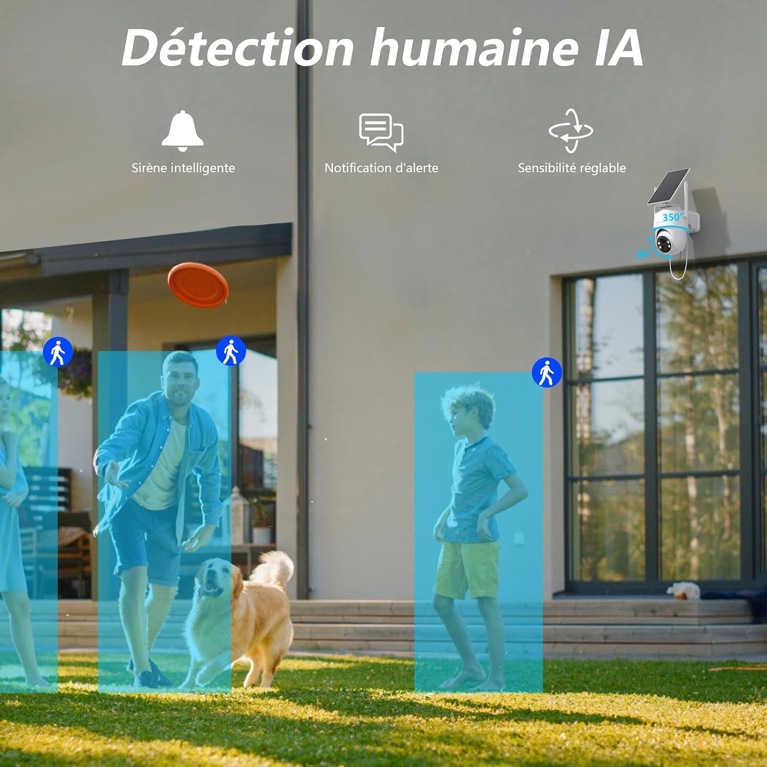 2K 3MP Camera Surveillance Wifi Exterieure Sans Fil 2,4 Ghz, R1-2P | Camera Exterieur Sans Fil Solaire, Alerte Instantanée PIR, Suivi Intelligent, Vision Nocturne, Audio Bidirectionnel, Alexa
