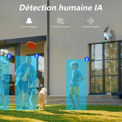 2K 3MP Camera Surveillance Wifi Exterieure Sans Fil 2,4 Ghz, R1-2P | Camera Exterieur Sans Fil Solaire, Alerte Instantanée PIR, Suivi Intelligent, Vision Nocturne, Audio Bidirectionnel, Alexa