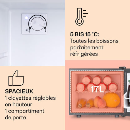 Mini Frigo De Chambre Pour Boissons, Silencieux, Mini Bar Intérieur, Bières, Vins, Petit Refrigerateur Camping, 3 Niveaux De Refroidissement, Frigo Cosmetique, 0-15°C, 17L