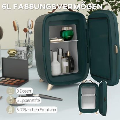 Mini Réfrigérateur 6 L - Réfrigérateur Cosmétique Avec Étagère De Rangement, Réfrigérateur De Beauté Avec Poignée, Pieds Pour Cosmétiques, Boissons, Vert Foncé