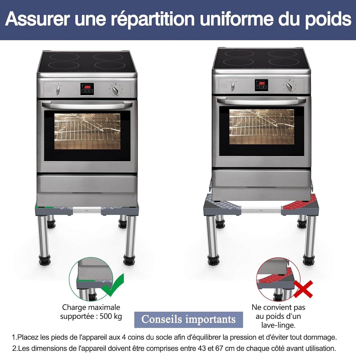 Mini Base De Réfrigérateur Support Électroménager Réglable Hauteur 33-36 Cm, Base De Lave-Vaisselle 45-67 Cm Avec 4 Pieds Robustes, Charge 200 Kg Pour Sécheuse Armoire De Réfrigérateur Gris