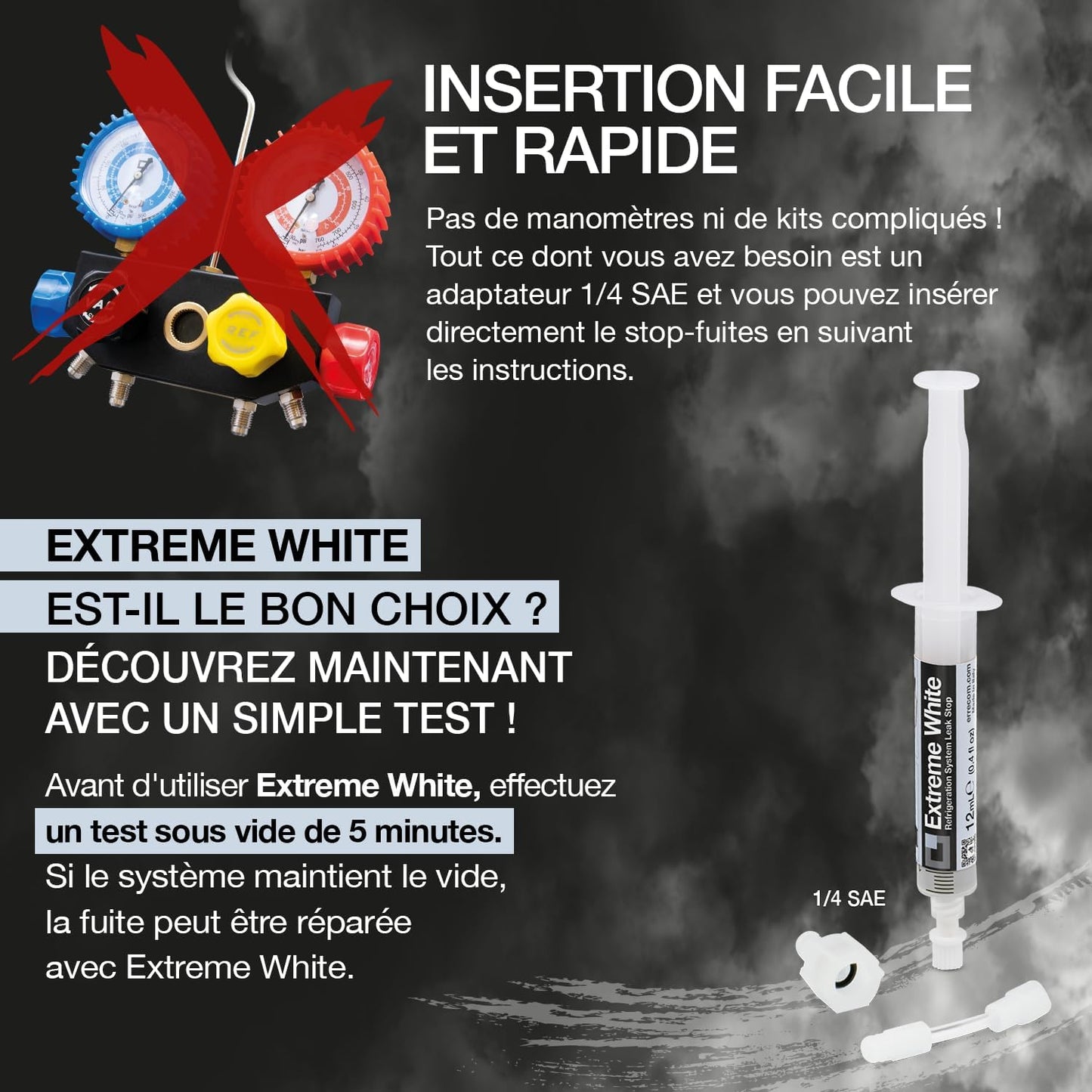 Extreme White – 6 X 12 Ml – Arrêt De Fuite De Réfrigérant Pour Réfrigérateurs Avec Compresseur Hermétique Et R600 – R290 – R134A, Adaptateur SAE 1/4 Inclus