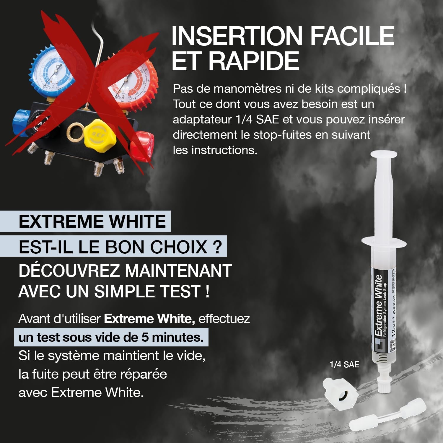 Extreme White – 6 X 12 Ml – Arrêt De Fuite De Réfrigérant Pour Réfrigérateurs Avec Compresseur Hermétique Et R600 – R290 – R134A, Adaptateur SAE 1/4 Inclus