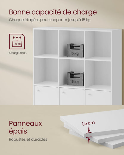 Custos Collection - Bibliothèque, Étagère, Meuble De Rangement, Armoire, 3 Placards Avec Portes En Bas, Pour Salon, Chambre, Chambre D'Enfant, Bureau, Moderne, Blanc LBC33WTV1