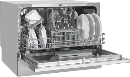 Exquisit GSP206-030D Tischgeschirrspüler, 55 Cm Breit, 6 Maßgedecke, 7 Programme, Startzeitvorwahl, Besteckkorb, Silber