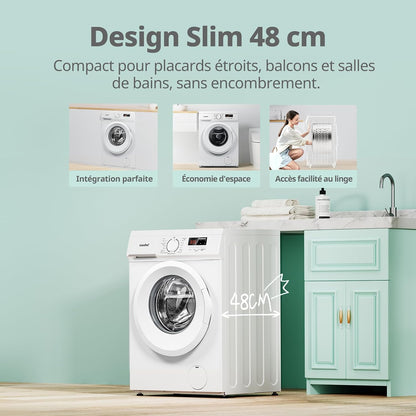 ' Lave-Linge 8KG Classe a Moteur BLDC 1400RPM Blanc CFE12EW80/W-FR | 15 Programmes, Prélavage, Lavage À La Lapeur, Lavage Rapide, Design Slim 48 Cm, Frontal Machine À Laver