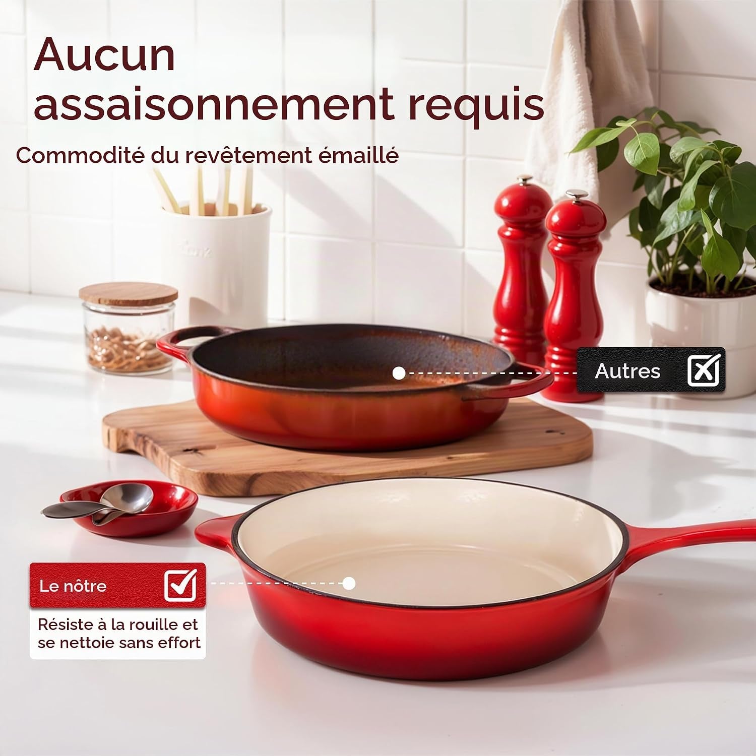7 Pièces Batterie De Cuisine Induction En Fonte Émaillée | Tous Feux, Induction Et Four, 100% Sans PFOA, PTFE, Plomb, Cadmium, Rétention De Chaleur Maximale Pour Mijoter