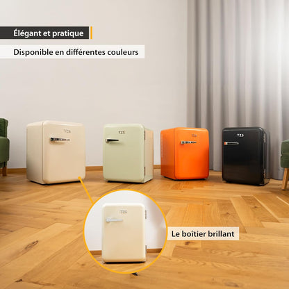 TZS First Austria Mini-Réfrigérateur Silencieux | Design Rétro | Puissance De Réfrigération Réglable | Poignée De Porte | Système De Réfrigération Thermoélectrique | 40L | Crème