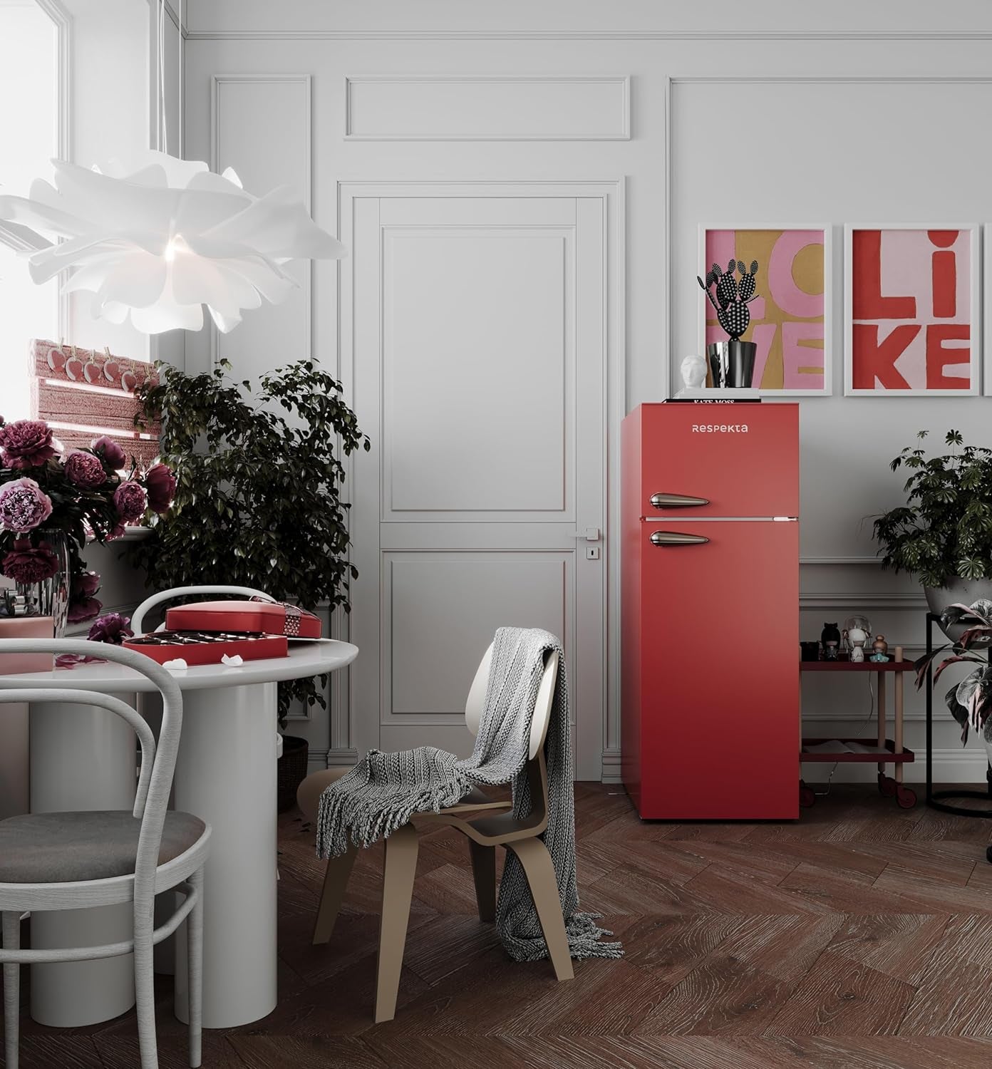 Respekta Réfrigérateur Rétro Avec Congélateur Haut / 145 X 54 Cm / 213 L / Pieds Réglables En Hauteur / Mode Hiver / Fonction Congélation Rapide / KS144VR / En Rouge