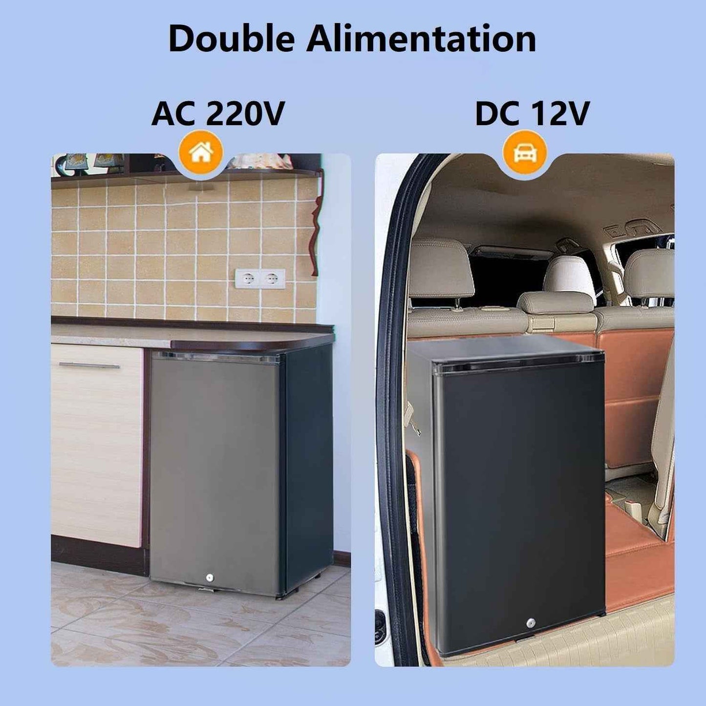 Frigo 12V, Frigo Camping Car 12V 220V, Avec Serrure, Silencieux, 50L, 0-10℃, Réfrigérateur Pour Caravane, Maison, Camping, Voiture, Noir