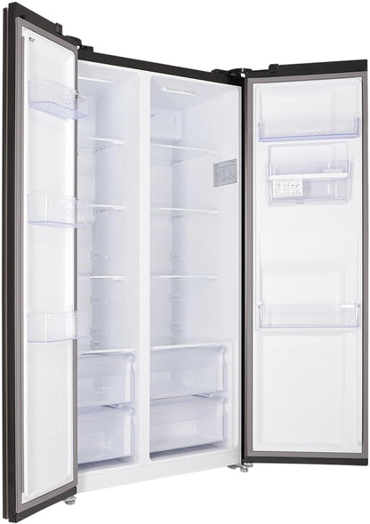 Respekta Réfrigérateur-Congélateur Côte À Côte Avec Distributeur D'Eau En Acier Noir AC178BSWS-18 / H:178 Cm, L:91 Cm/Compartiment Réfrigérateur De 326 L, Congélateur De 174 L, No Frost