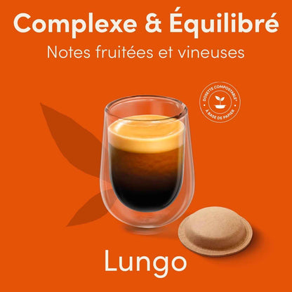 Lungo, 72 Dosettes De Café, 6 X 12 | Dosettes Compostables , Compatibles Uniquement Avec Les Machines NDG NEO , Extraction Haute Pression Equilibrée