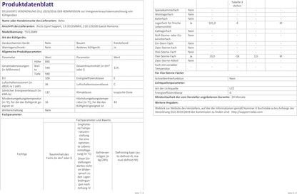 Beko TSE1284N Réfrigérateur Table Top - Volume Total 114L : 101L (Réfrigération) + 13L (Congélation), Compartiment Congélation 4 Étoiles, Minfrost, Charnière De Porte Réversible, Blanc