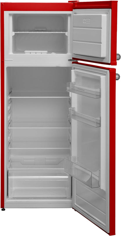 Respekta Réfrigérateur Rétro Avec Congélateur Haut / 145 X 54 Cm / 213 L / Pieds Réglables En Hauteur / Mode Hiver / Fonction Congélation Rapide / KS144VR / En Rouge