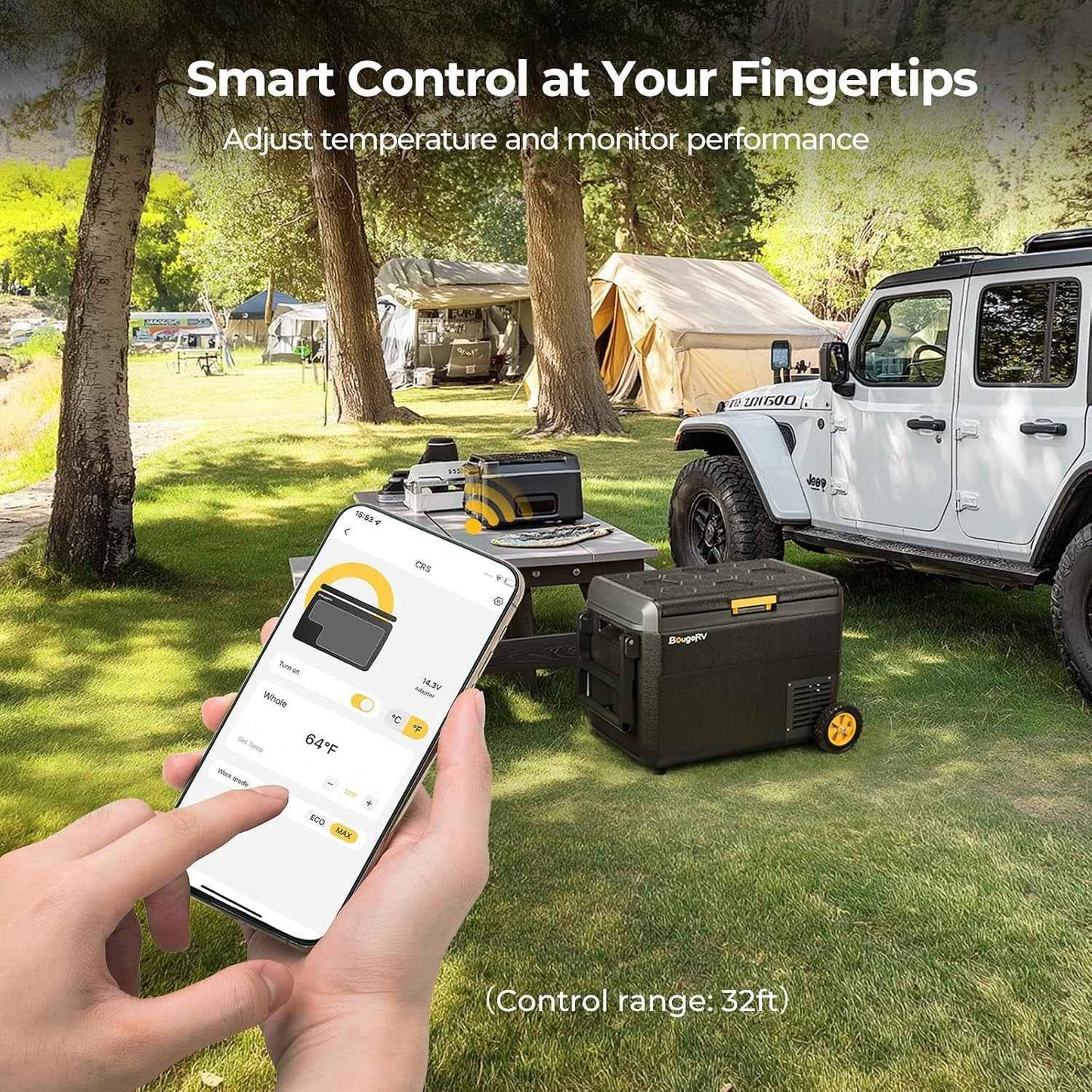 CRS 50L Glacière À Compresseur Avec Roues Poignée Étanchéité IPX4 Congélateur Réfrigérateur À Compression 12/24V 220V Pour Voiture Camping Voyage Bateau Contrôle APP -20℃~20°C