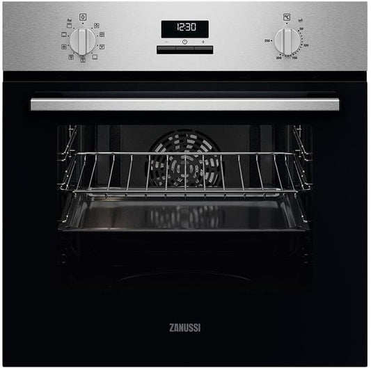 Zanussi ZOHNE2X2 Four Multifonction, 7 Fonctions, Horloge Programmable Électronique, Nettoyage Facile, Commandes Fixes, Affichage LED, Anti-Traces De Doigts, Inox, Classe A, 65 Litres