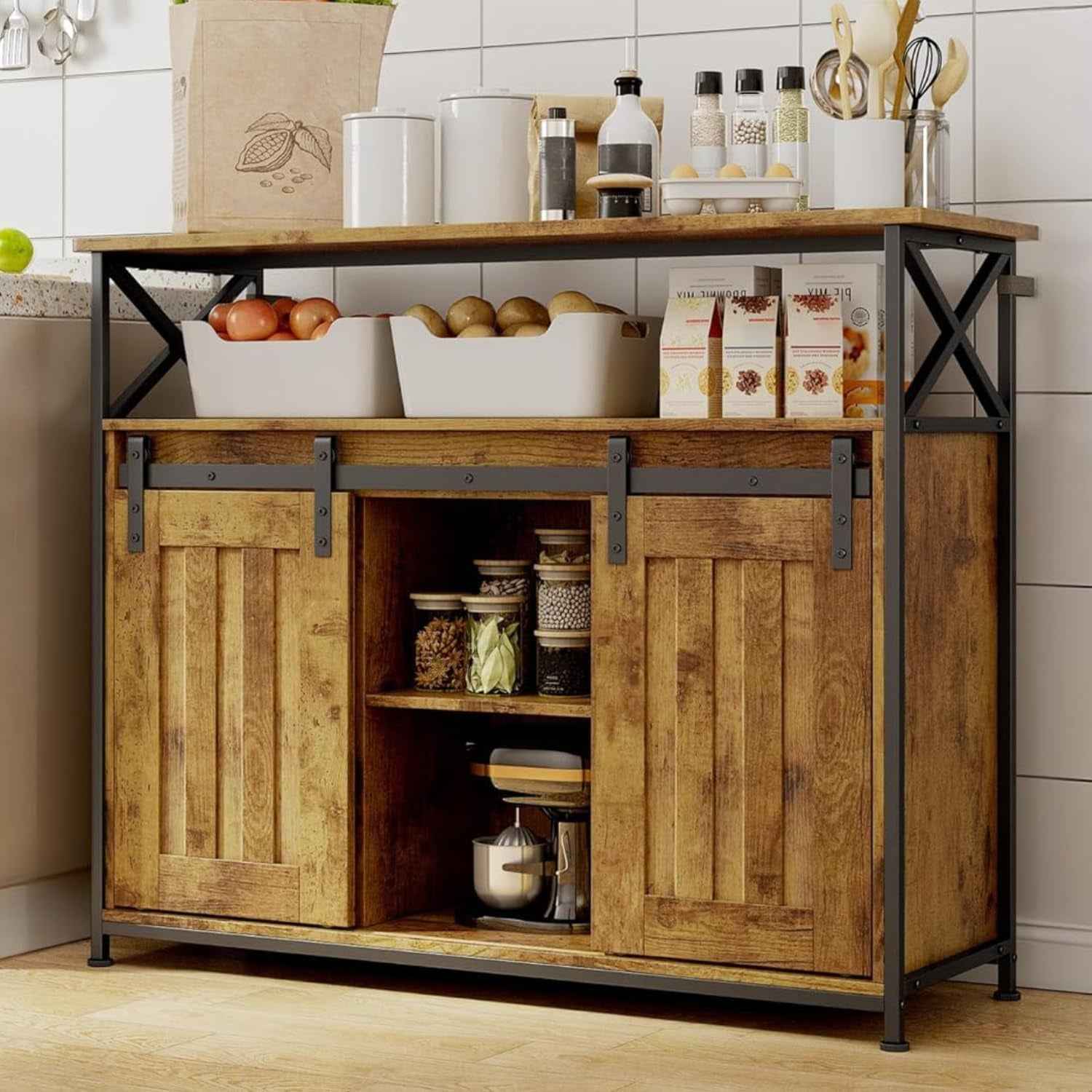 Buffet De Salon, Meuble De Rangement, Rétro | Style Campagnard, 2 Portes Coulissantes, Étagères Réglables, Structure MDF, Pour Salon Et Salle À Manger, 33 X 100 X 80 Cm