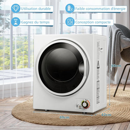 Sèche-Linge Électrique Compact 2,5KG Capacité De 42L, Sèche-Linge Portable 850W À Chargement Frontal Avec 4 Modes De Séchage Et Cuve En Acier Inoxydable, Pour Maison Appartement (Blanc)