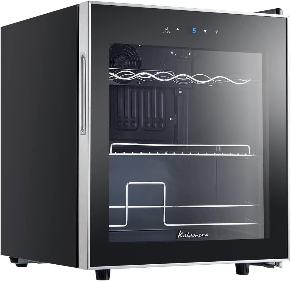 KRC-40GE Mini Réfrigérateur Avec Panneau De Commande Tactile, Zone De Refroidissement 5-18 °C, Porte En Verre En Acier Inoxydable, Réfrigérateur Bouteille, 40 L [Classe Énergétique G]