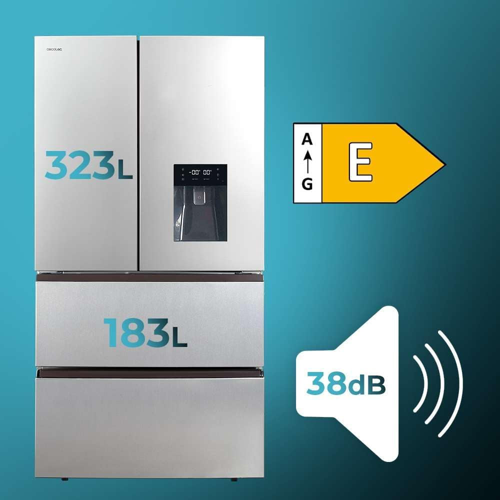 Réfrigérateur À Double Porte En Inox Avec Distributeur D'Eau De 510 L Bolero Coolmarket FD 510 WD Inox E. 183 Cm De Hauteur, 84 Cm De Largeur, Moteur Inverter Plus, Nofrost Total