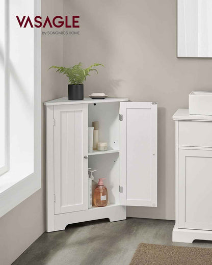 D’Angle, Meuble Portes Et Étagère Réglable, Pour Salle De Bain, Cuisine, Salon, Design Campagne Moderne, Blanc Nuage BBC844P31, 60 × 33,6 × 80 Cm