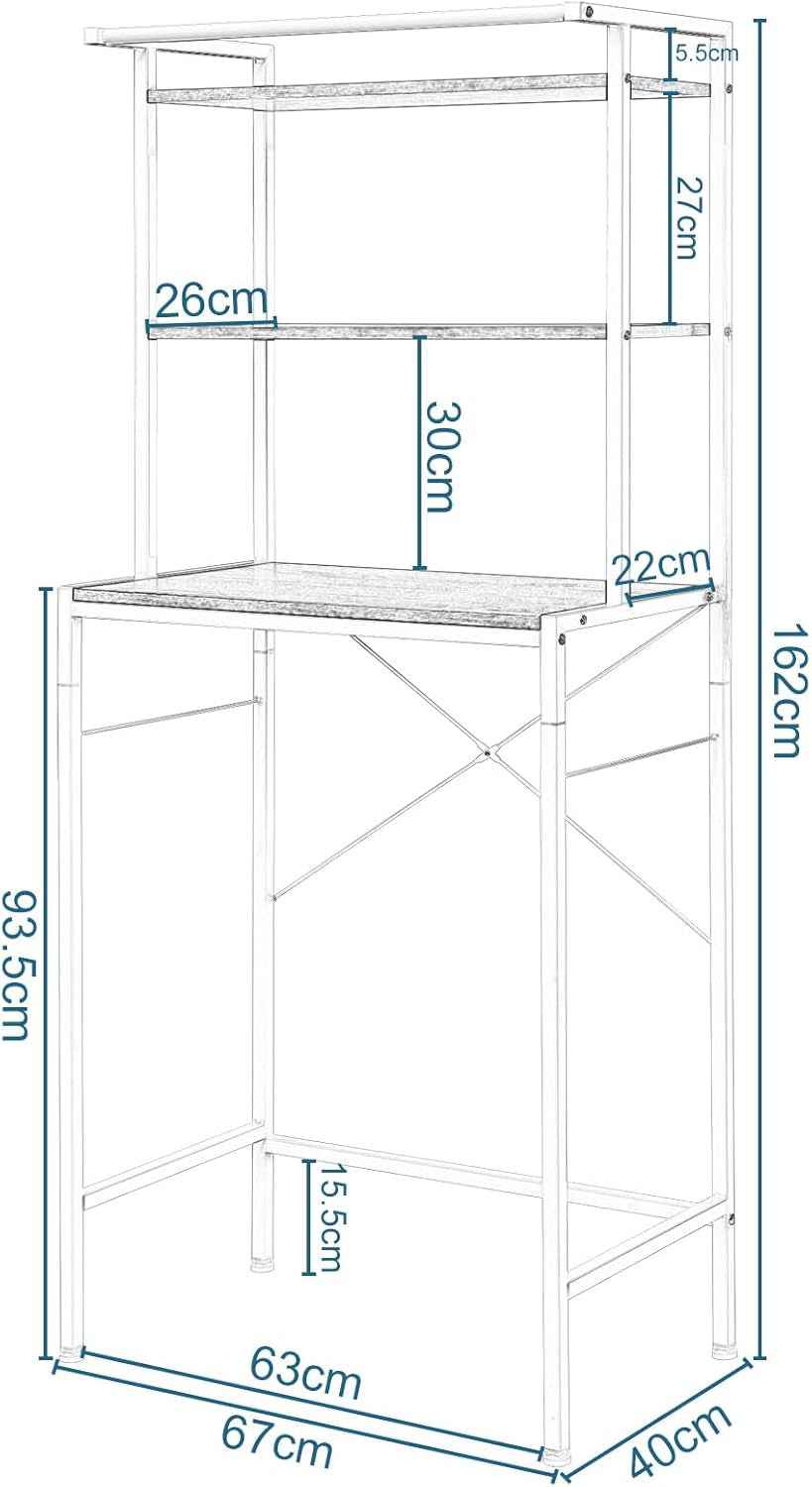 Meuble Machine À Laver, Meuble Dessus WC, À 3 Niveaux, Avec Barre De Suspension, Chêne Clair + Blanc, 67X40X162Cm | 3 Niveaux ; Barre De Suspension ; Autoportante ; Salle De Bain Ou Buanderie
