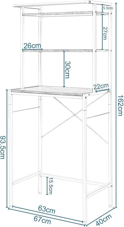 Meuble Machine À Laver, Meuble Dessus WC, À 3 Niveaux, Avec Barre De Suspension, Chêne Clair + Blanc, 67X40X162Cm | 3 Niveaux ; Barre De Suspension ; Autoportante ; Salle De Bain Ou Buanderie